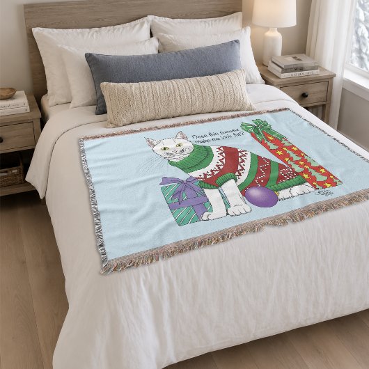 Couverture Drôle Sweater de Noël laid Sarcastique Chat Blanc