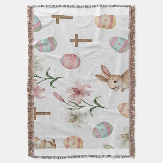 Couverture Easter Whimsy – Seamless Bunny & Lily Pattern (devant Vertical)