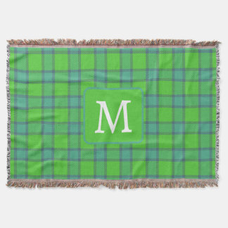 Couverture Écossais vert & carreaux tartan bleu monogramme