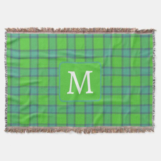 Couverture Écossais vert & carreaux tartan bleu monogramme (Devant)