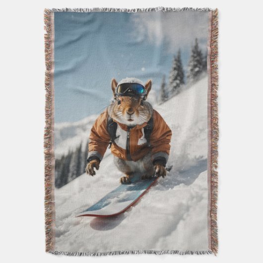 Couverture Écureuil de snowboard Heure d'hiver Animaux Whimsi (devant Vertical)