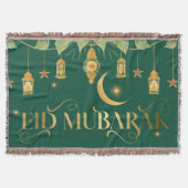 Couverture Eid Moubarak Élégant Vert Lanterne Or Étoiles Lune (Devant)