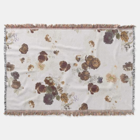 Couverture Elégant chic Beige Brown Rose Floral Toile (Devant)