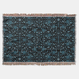 Couverture Élégant damas floral noir et sarcelle