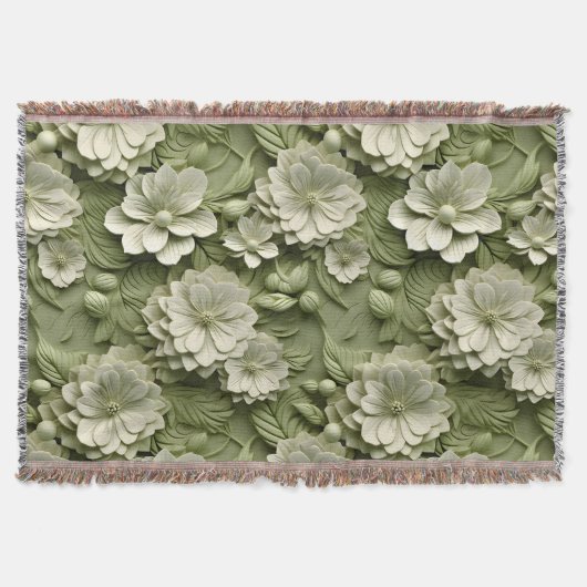 Couverture Élégant Embossé 3D Floral Relief Olive Green (Devant)