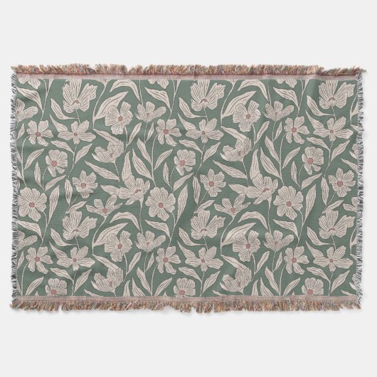 Couverture Elegant Floral Boho Pink & Dark Green Botanical (Devant)