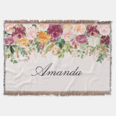 Couverture Elégant Monogramme Aquarelle Rose Jardin Floral (Devant)