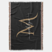 Couverture Élégant Monogramme noir et or Nom du script (devant Vertical)