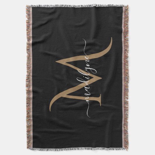 Couverture Élégant Monogramme noir et or Nom du script (devant Vertical)