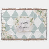 Couverture Élégant Monogramme Roses Blanches Feuilles Vertes  (Devant)