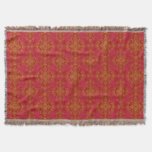 Couverture Élégant motif damassé floral or et rose profond