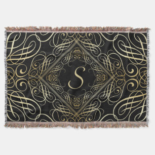 Couverture Élégant or Foil Look Scrollwork Script sur noir
