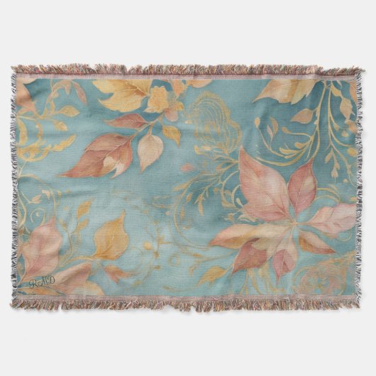 Couverture Elégant Peach Leaf Cosy Cyan Blush Floral (Devant)