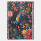 Couverture Elégant Peacock Bleu et Or dans Jardin Rose (devant Vertical)