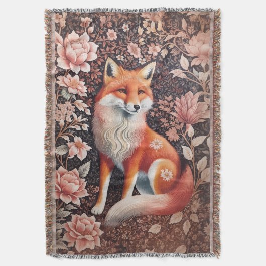 Couverture Elégant rose Floral Fox William Morris Inspiré (devant Vertical)