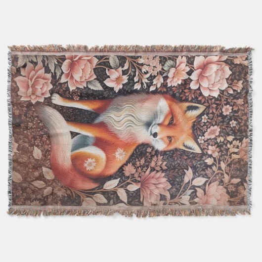 Couverture Elégant rose Floral Fox William Morris Inspiré (Devant)