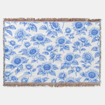 Elegant Toile du Jouy Sunflowers – Blue Botanical