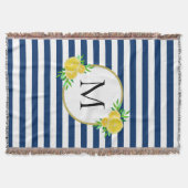 Couverture Elégante Bleu Blancs Citrons Italiens Monogramme (Devant)