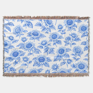 Couverture Élégants Tournesols Toile du Jouy – Botanique Bleu