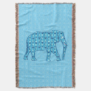 Couverture Eléphant aux fleurs de lotus, turquoise et aqua