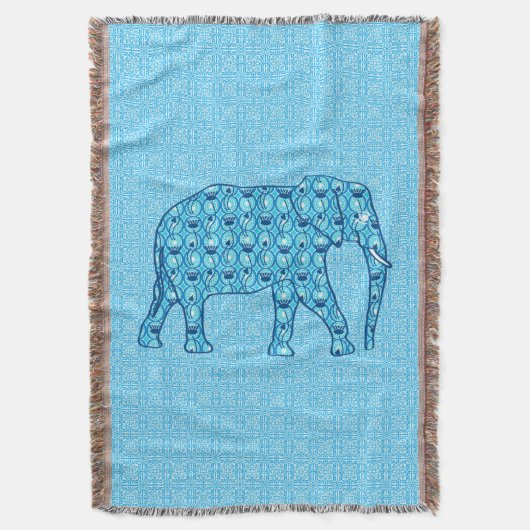Couverture Eléphant aux fleurs de lotus, turquoise et aqua (devant Vertical)