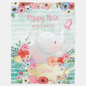 Couverture éléphante avec fleurs + Nom personnalis (Devant)
