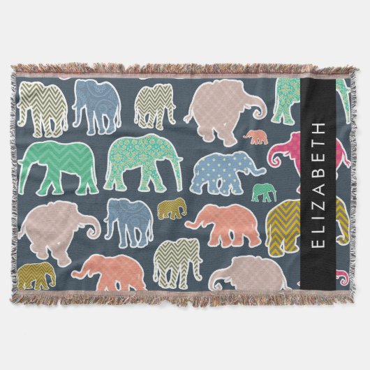 Couverture Eléphants colorés, Motif d'éléphants, Votre nom (Devant)
