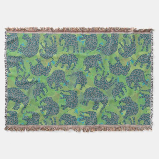 Couverture Eléphants de Paisley sur Feuilles verts Jeter la c (Devant)