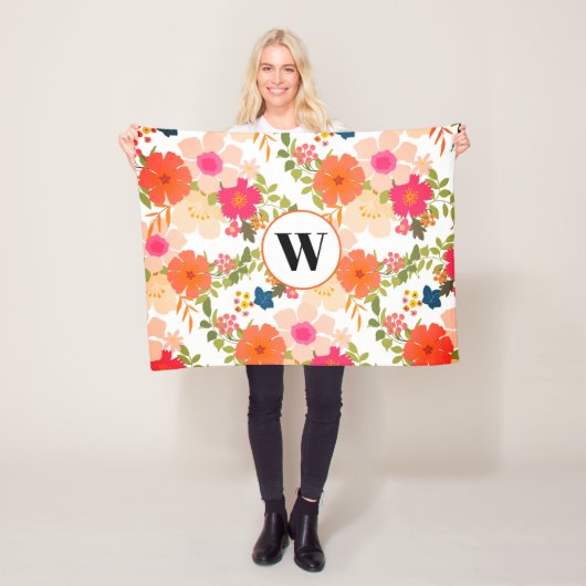 Couverture en molleton à fleurs botaniques orange (En situation)