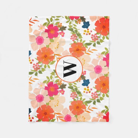Couverture en molleton à fleurs botaniques orange (Devant)
