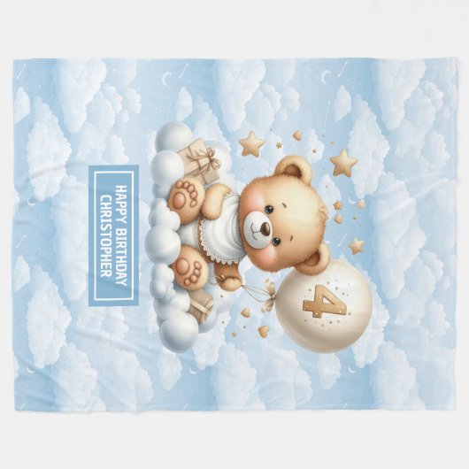 Couverture en peluche bleu et or pour cadeau de 4e (Devant (Horizontal))