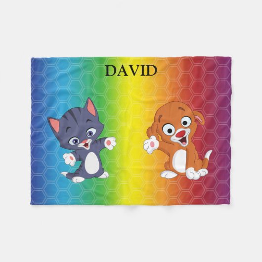 Couverture en polaire arc-en-ciel Kitten & Puppy. (Devant (Horizontal))