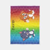 Couverture en polaire arc-en-ciel Kitten & Puppy. (Devant)