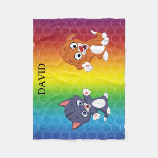 Couverture en polaire arc-en-ciel Kitten & Puppy. (Devant)