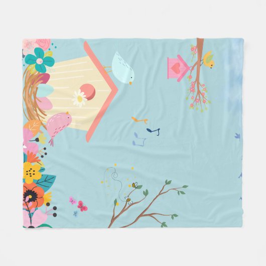 Couverture en polaire de Birdhouse Blossom (Devant (Horizontal))