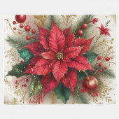 Couverture en polaire de Noël Rouge Poinsettia (Devant (Horizontal))