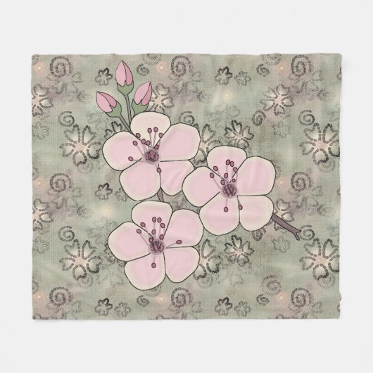 Couverture en polaire en fleurs de cerises (Devant (Horizontal))