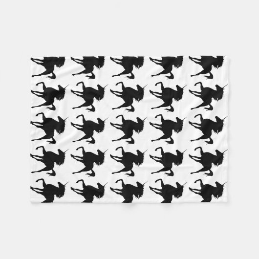 Couverture en polaire en silhouette Unicorne noire (Devant (Horizontal))