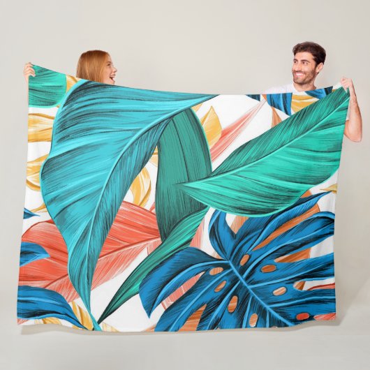 Couverture en polaire Feuille tropicale (En situation)