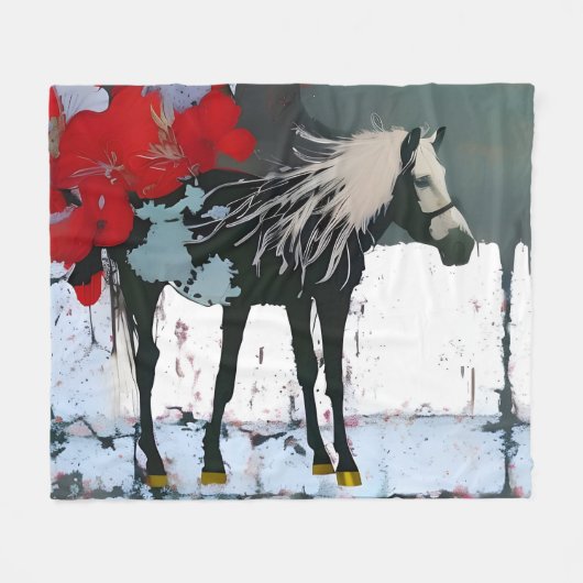 Couverture en polaire Floral Horse (Devant (Horizontal))