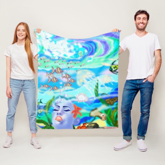 Couverture en polaire Imaginaire Aqua (En situation)
