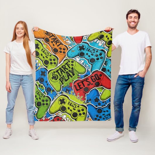 Couverture en polaire motif gamer (En situation)