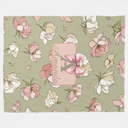 Couverture en polaire Motif Peony à main (Devant (Horizontal))