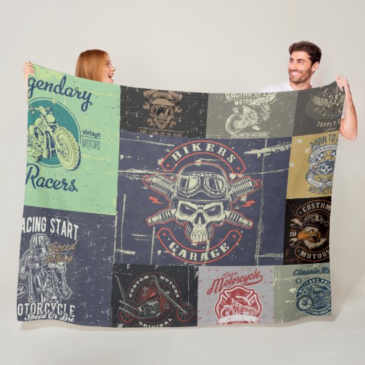 Couverture en polaire Retro Motorcycle Design (En situation)