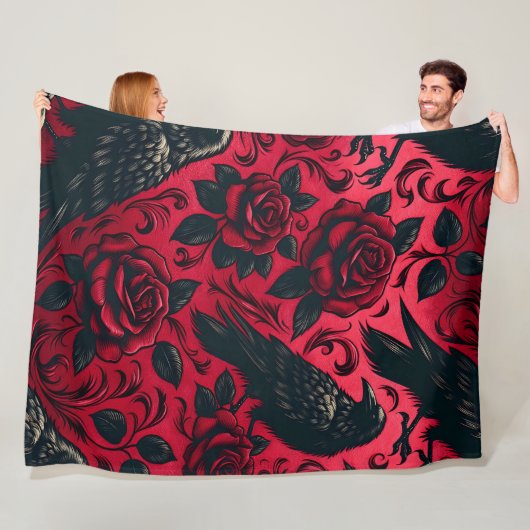 Couverture en polaire Rose corbeau 60x80 (En situation)