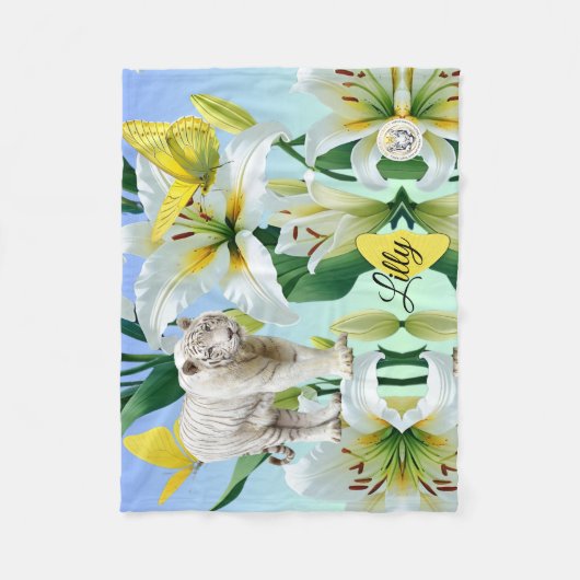 Couverture en polaire Tigre Blanc Jaune Lilly (Devant)
