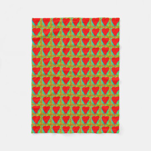 couverture en toison motif des coeurs rouges (Devant)