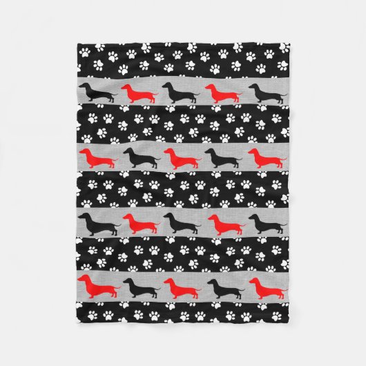 Couverture en toison noire rouge gris dachshund (Devant)