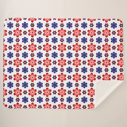 Couverture Épaisse Sherpa Fleurs Bleues Violettes (Devant (Horizontal))