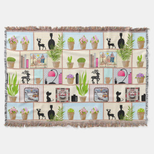Couverture Étagères avec fleurs, livres et décorations